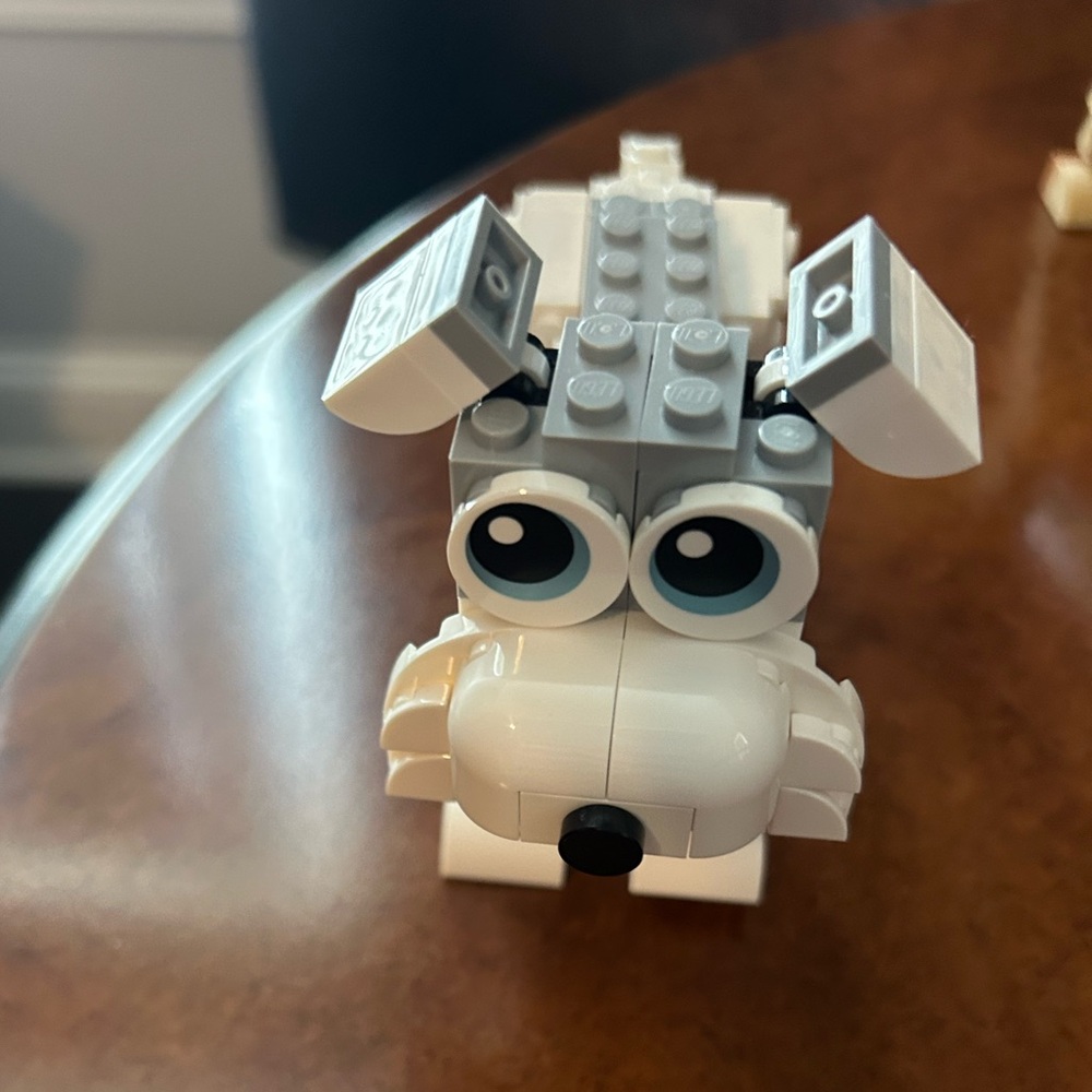 Cute White and Gray Lego Dog with accessories (assembled)